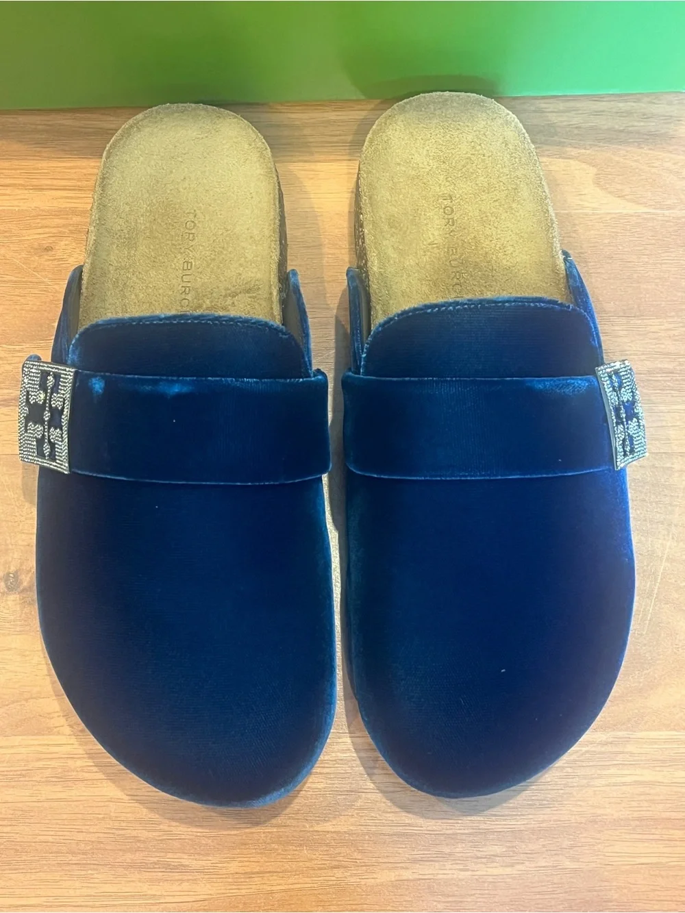 Tory Burch Mellow Pave Velvet Mule in Ocean/Silver - size 6M - NIB